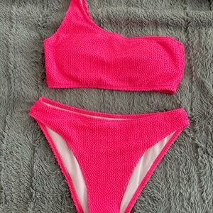 Hot Pink One-Shoulder Bikini Set